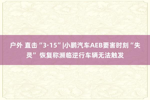 户外 直击“3·15”|小鹏汽车AEB要害时刻“失灵” 恢复称濒临逆行车辆无法触发